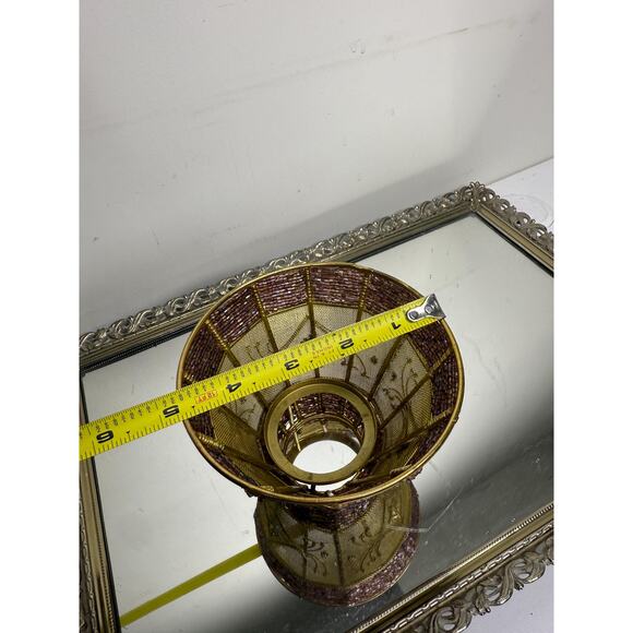 Gorgeous Vintage Purple Seedbeaded and Gold Mesh and Gold Metalwork Shade - Picture 6 of 10